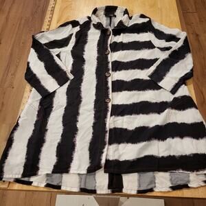 Black & White Striped Button Down Collared Shirt Beetlejuice Med 21" P2P